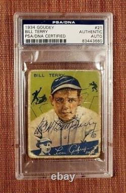 1934 Goudey #21 Bill Terry New York Giants Autographed Baseball Card PSA/DNA AU