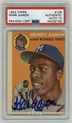1954 BRAVES Hank Aaron signed ROOKIE card Topps #128 PSA/DNA AUTO 10 Perfect Sig
