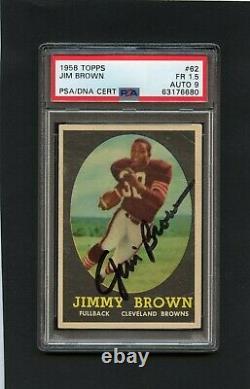 1958 Topps Jim Brown Rookie Card RC #62 Autographed PSA 1.5 (DNA AUTO 9) BBCI
