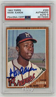 1962 BRAVES Hank Aaron signed card Topps #320 AUTO 9 Autographed PSA/DNA Slab