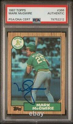 1987 Topps Baseball Card Mark McGwire Rookie Signed PSA/DNA Auto Athletics #366