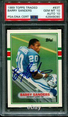 1989 Topps Traded #83t Barry Sanders Rc Hof Psa 10 Dna Auto 10 F1015763-090