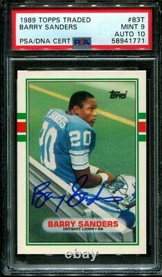 1989 Topps Traded #83t Barry Sanders Rc Hof Psa 9 Dna Auto 10 F1015252-771