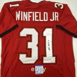 Autographed/Signed ANTIONE WINFIELD JR Tampa Bay Red Football Jersey PSA/DNA COA