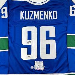 Autographed/Signed Andrei Kuzmenko Vancouver Blue Hockey Jersey PSA/DNA COA