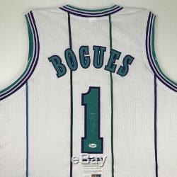 Autographed/Signed MUGGSY BOGUES Charlotte White Basketball Jersey PSA/DNA COA