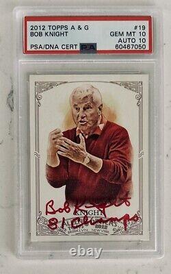 BOBBY KNIGHT Signed Card POPULATION 1 2012 Topps A&G PSA/DNA GEM MT 10 / AUTO 10