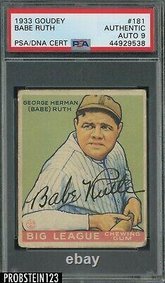 Babe Ruth Yankees HOF Signed 1933 Goudey #181 PSA PSA/DNA 9 HIGH GRADE AUTO