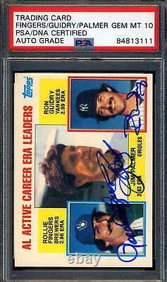 Fingers Guidry Palmer Gem Mint 10 PSA DNA Signed 1984 Topps ERA Leaders Auto