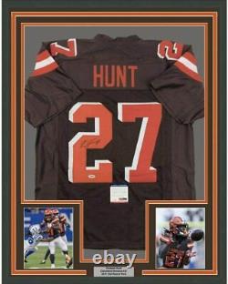 Framed Autographed/Signed Kareem Hunt 33x42 Cleveland Brown Jersey PSA/DNA COA
