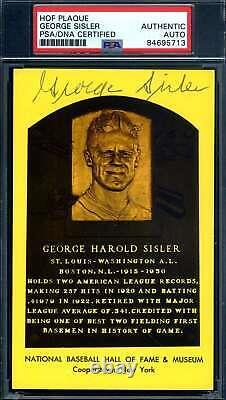 George Sisler PSA DNA Signed Gold Hall Of Fame Plaque Autographed
