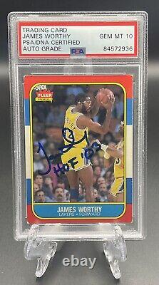 James Worthy Autographed 1986 Fleer with HOF2003 RC Rookie Signed PSA/DNA 10 AUTO2