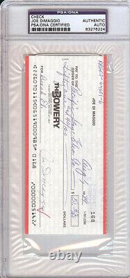 Joe DiMaggio Certified Authentic Autographed Signed Check PSA/DNA COA 83276224