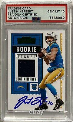 Justin Herbert Signed 2020 Playoff Contenders Rookie Card Psa/dna Rpa Auto 10