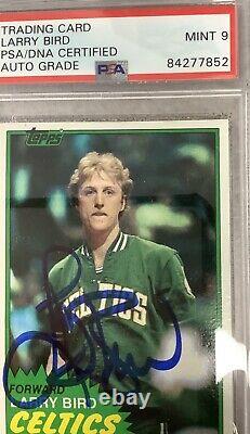Larry Bird Signed 1981 Topps #4 PSA/DNA Mint 9 Autograph Celtics Basketball Card