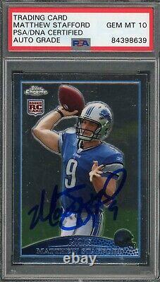 Matthew Stafford Autographed 2009 Topps Chrome Rookie Card #TC210 PSA DNA 10