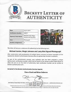 Michael Jordan Magic Bird Signed 24x36 Rare Large Photo Beckett Bas Uda Psa/dna