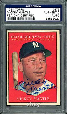 Mickey Mantle Autographed Signed 1961 Topps Card #475 Yankees PSA/DNA 83588027