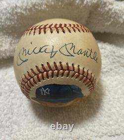 Mickey Mantle Hand Painted Portrait Signed Autographed Oal Baseball Psa/dna Loa