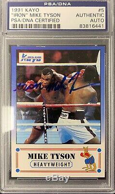 Mike Tyson Signed Card 1991 Kayo #5 w Iron inscription Autograph PSA/DNA Boxing