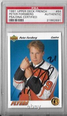 PETER FORSBERG Autographed 1991 Upper Deck French Rookie #64 PSA/DNA Auto Pop 1