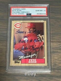 RARE Pete Rose Signed 1987 TOPPS Card SORRY I BET ON BASEBALL PSA/DNA 10 Auto