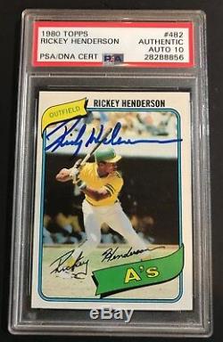 Rickey Henderson signed rookie 1980 Topps #482 Auto Autographed A's PSA/DNA 10