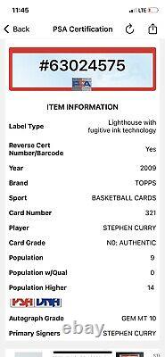 Stephen Curry #30 Signed Warriors 2009 Topps Rookie Card Psa/dna Auto 10