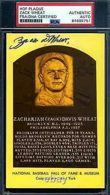 Zack Wheat PSA DNA Signed Gold Hall Of Fame Plaque Autographed