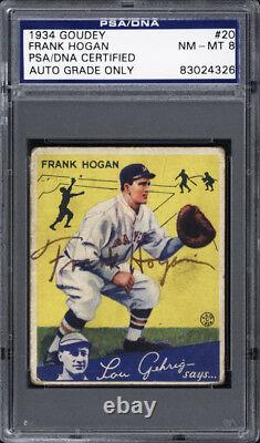 1934 Goudey #20 Frank Hogan Autographié/signé Psa/adn Nm-mt 8 Vintage Signature