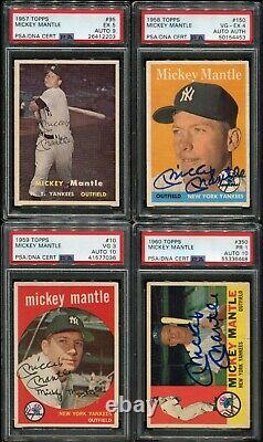 1952-1968 Mickey Mantle Topps & Bowman Dna Psa 10 Collection D'auto Signé