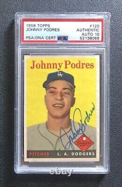 1958 Topps Johnny Podres signé PSA/DNA 10 Grade Auto Auth Los Angeles Dodgers
