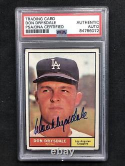 1961 Topps Baseball Psa/adn Autographe Authentique #260 Don Drysdale -la Dodgers