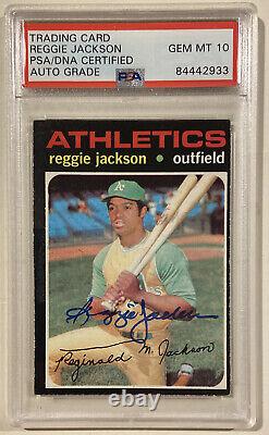 1971 Topps Reggie Jackson Signé Carte De Baseball #20 Psa/adn Auto Grade 10 A's