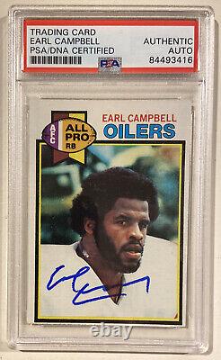 1979 Topps Earl Campbell Signé Carte De Football Rookie Autographiée Psa/adn Oilers