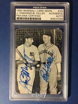 1982 Baseball Card Nouvelles Joe Dimaggio Et Bob Feller Double Autographié Psa / Dna Cer