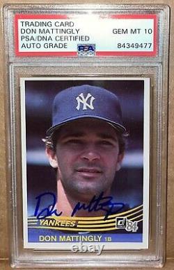 1984 Donruss Don Mattingly Autographied Rookie Card Yankees Psa Dna Mint 10 Auto
