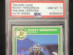 1985 Fleer Rickey Henderson Signé Psa / Adn Nuanced Gem Mint 10 Autographe