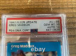 1987 Mise À Jour Fleer Greg Maddux Tc Auto #u68 Psa 10 Autographe Psa 10 Psa/adn