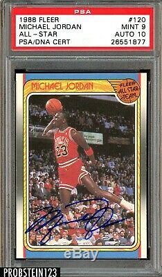 1988 Fleer All-star # 120 Michael Jordan Signé Psa 9 Psa / Adn 10 Auto Uda