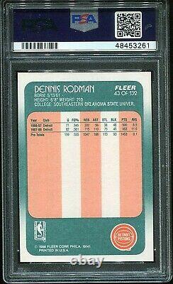 1988 Fleer Dennis Rodman Rc Recrue #43 Psa 8 Adn Auto Gem Mint 10 Carte Rare
