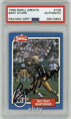 1988 Packers Bart Starr Signé Carte Swell #108 Auto Psa/dna Slab Autographied Hof