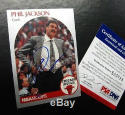 1990-91 Hoops Chicago Bulls Phil Jackson Auto Signe Psa / Adn Coa Autograph 1er