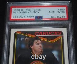 1990 O-pee-chee Vladinir Krutov Hard Signé Vancouver Canucks Psa/adn Authentique