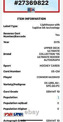 2015 Ud Ultimate Connor Mcdavid 3-color Rpa Rc Rookie /15 Psa 10 Psa/adn 10 Auto
