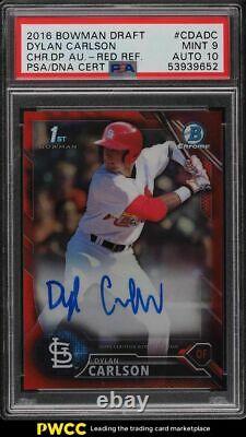 2016 Bowman Chrome Red Refractor Dylan Carlson Rookie Psa/dna 10 Auto /5 Psa 9