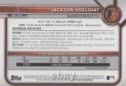 2022 Bowman Draft #BD-168 Jackson Holliday Signé Auto PSA DNA Baltimore<br/>	 	<br/> (Note: The translation provided assumes 'Signed Auto' refers to an autographed card, and 'PSA DNA Baltimore' refers to the authentication of the autograph by PSA DNA, with Baltimore possibly being the location of the authentication service.)