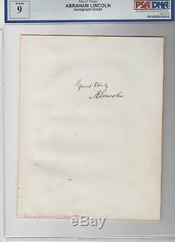 Abraham Lincoln Psa / Dna Graded Mint 9 Signée Page D'album Historique