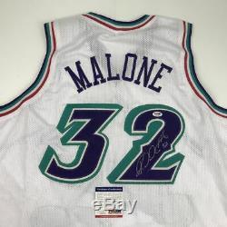 Autographié / Signé Karl Malone Utah Blanc Basketball Jersey Psa / Adn Coa Auto
