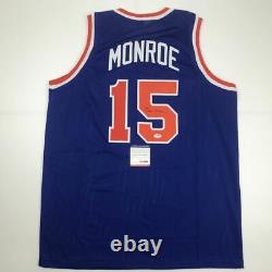 Autographié/signé Earl Monroe New York Blue Basketball Jersey Psa/dna Coa Auto